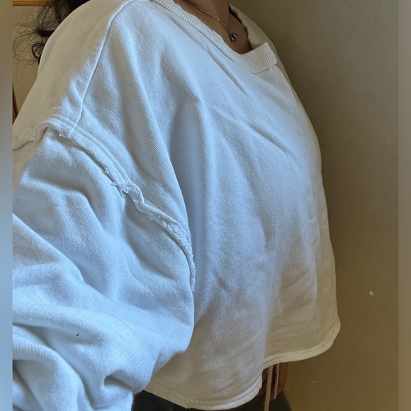 FREE PEOPLE Crop Top Cinch Cut Out Back Oversize Pullover Sweatshirt Boho Lounge - Picture 12 of 15